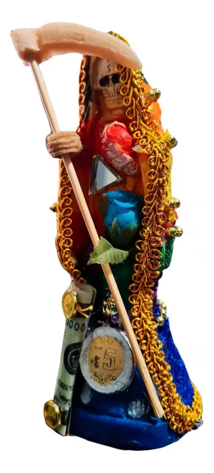 Estatua Santa Muerte 15 Cm Vestida Con Ritual Y Libro