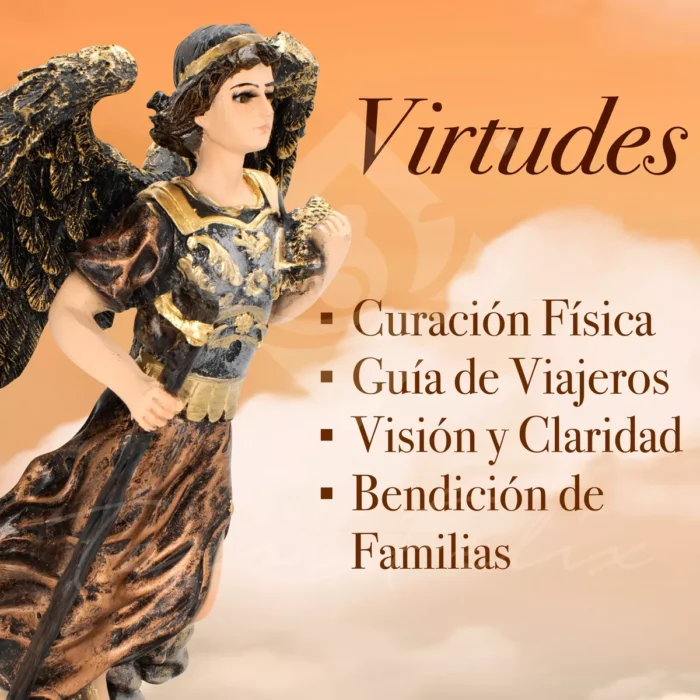 Figura Arcangel Rafael Metalico Sanacion Ojo De Vidrio 7