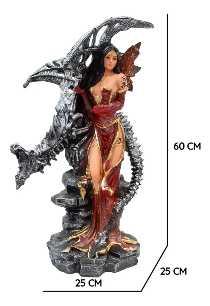 Hada Dragon Guardian Rojo Estatua Mistica Decorativa Resina 3