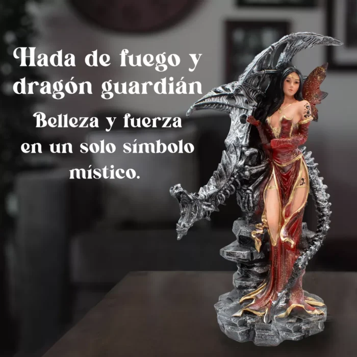 Hada Dragon Guardian Rojo Estatua Mistica Decorativa Resina 4