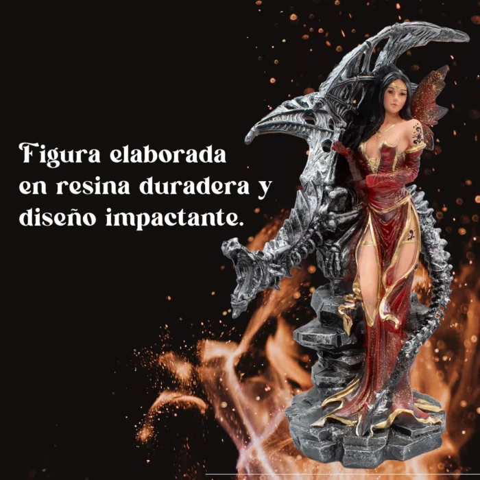 Hada Dragon Guardian Rojo Estatua Mistica Decorativa Resina 7