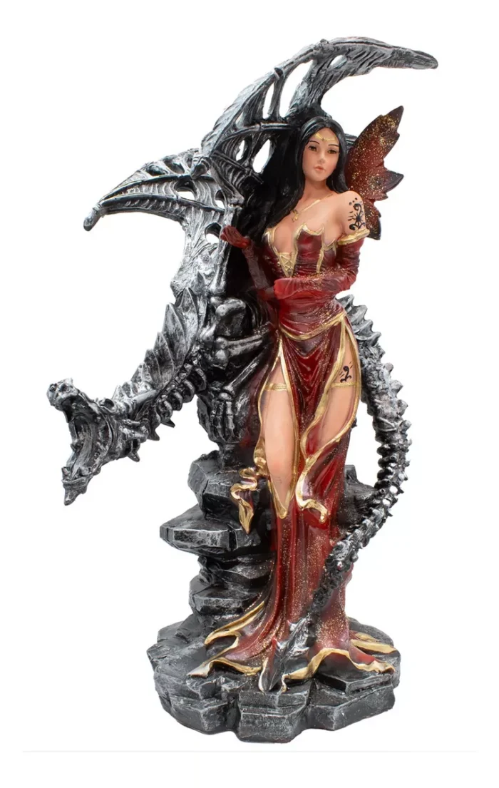Hada Dragon Guardian Rojo Estatua Mistica Decorativa Resina