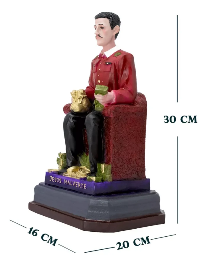 Jesus Malverde Santo Patrono Figura Trono Oro 30 Cm Rojo 4