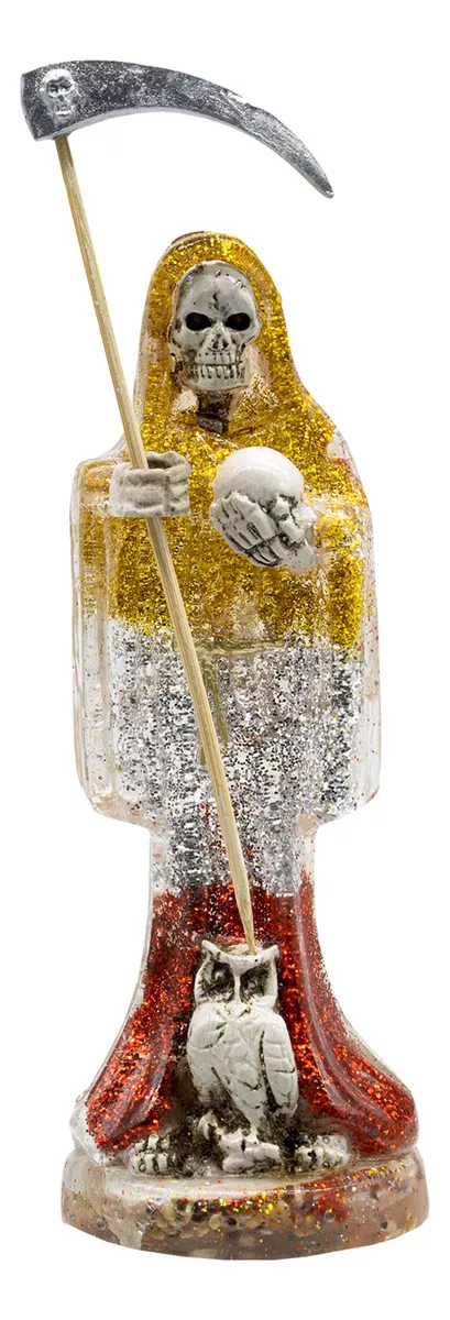 Santa Muerte 3 Virtudes Polvo Diamante 15cm Curada + Biblia.