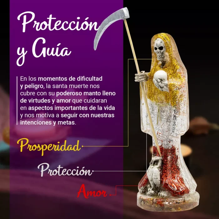 Santa Muerte 3 Virtudes Polvo Diamante 15cm Curada Biblia. 1