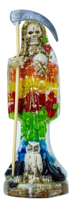 santa muerte 7 minerales 15 cm figura abrecaminos curada con colores rituales