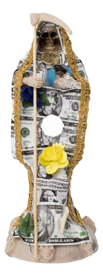 santa muerte dólar 24 cm figura vestida dinero protección económica espiritual