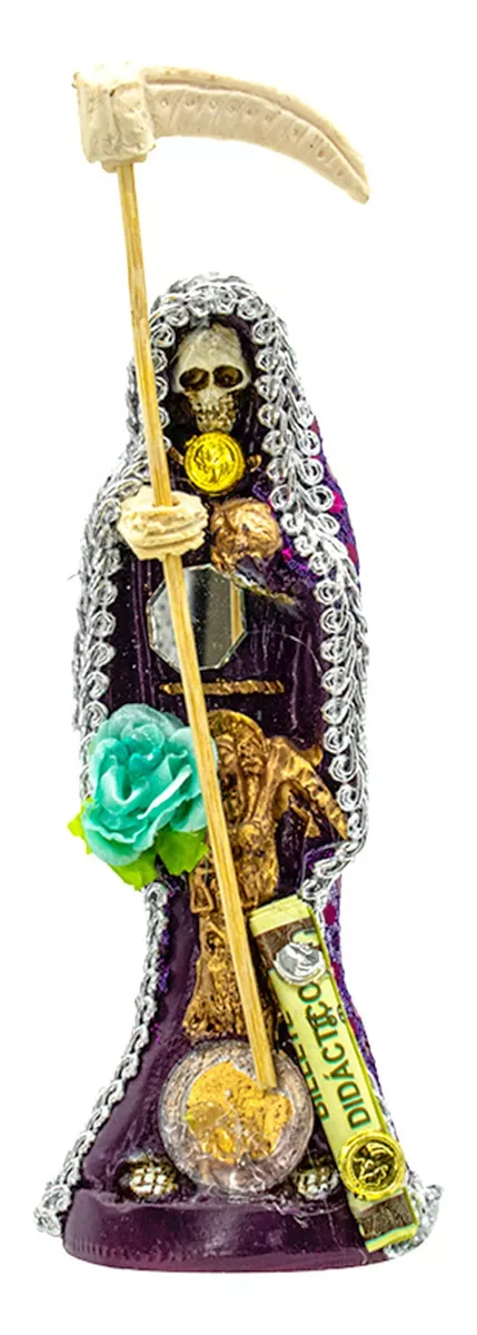santa muerte morada 15 cm figura vestida protección espiritual corte energético