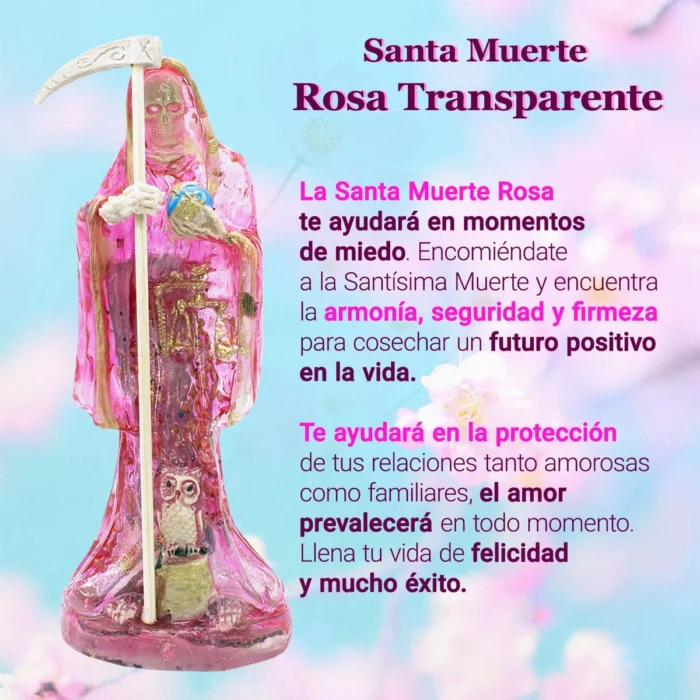 Santa Muerte Rosa Transparente Amor Curada 15 Cm Biblia. 1