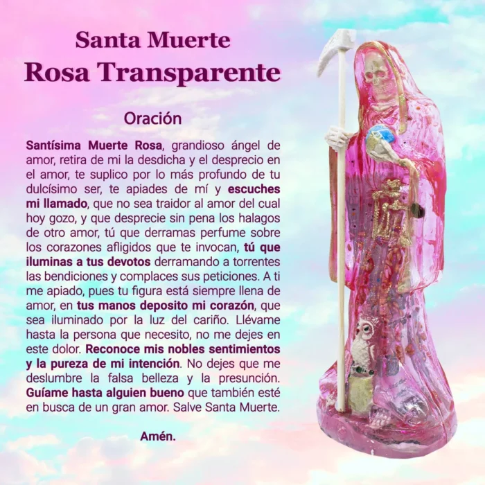Santa Muerte Rosa Transparente Amor Curada 15 Cm Biblia. 3