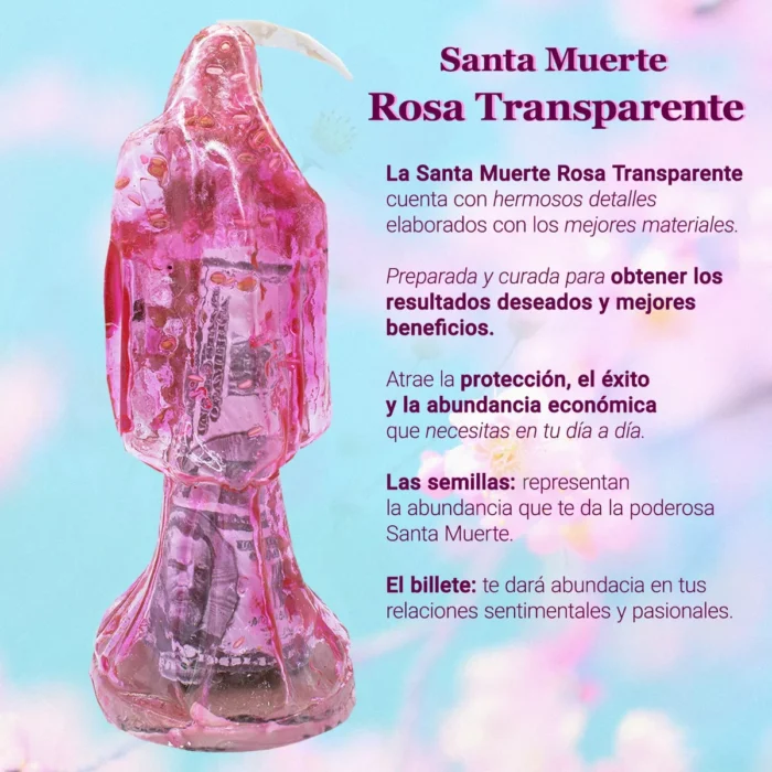 Santa Muerte Rosa Transparente Amor Curada 15 Cm Biblia. 5