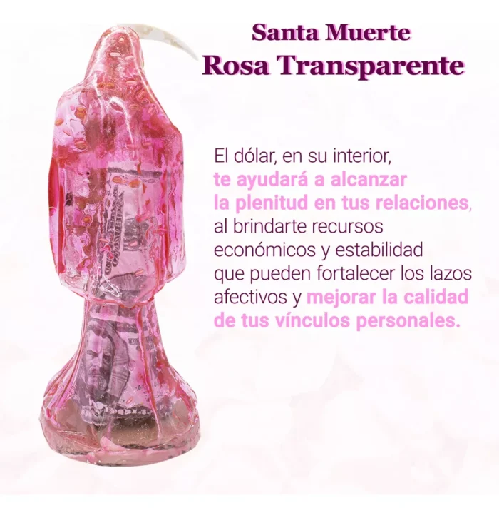 Santa Muerte Rosa Transparente Amor Curada 15 Cm Biblia. 6