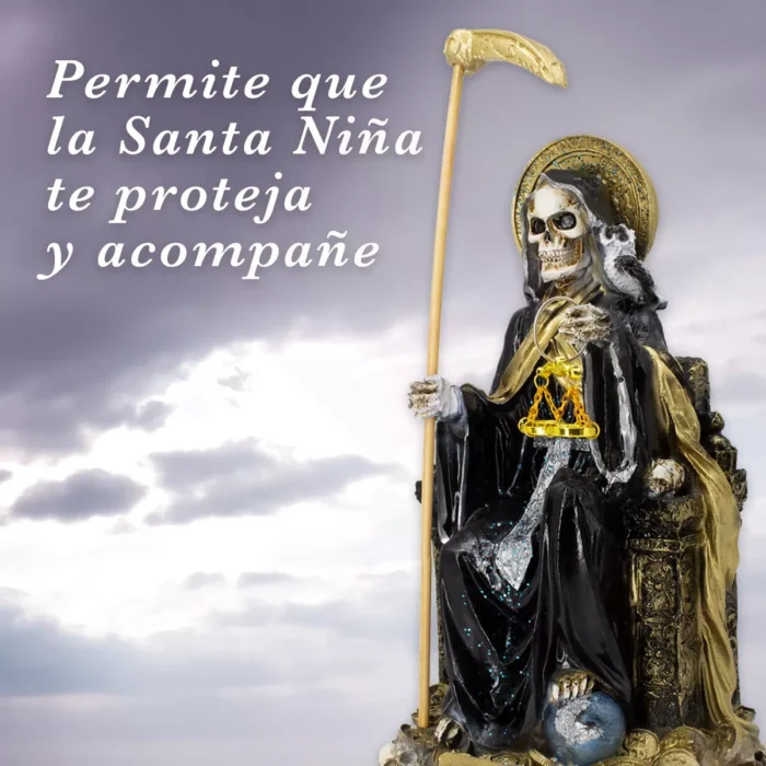 Santa Muerte Suprema Negra Buho 30 Cm Curadalibro 1
