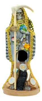 santa muerte 7 potencias 24 cm figura negra y blanca vestida curada protección