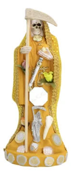 santa muerte amarilla 15 cm vestida figura devocional para éxito y dinero