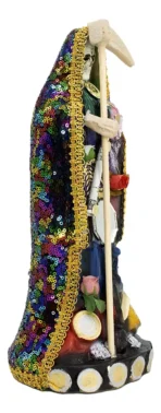 Santa Muerte Mil Colores 30 cm. Figura curada para protección total y multienergía espiritual.