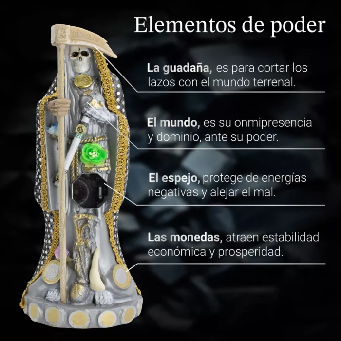 Santa Muerte Vestida Plateada Exito Y Abundancia 24 Cmlibro 1