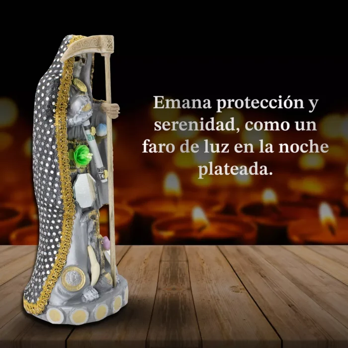 Santa Muerte Vestida Plateada Exito Y Abundancia 24 Cmlibro 6