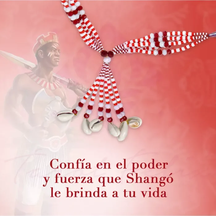 Amuleto mazo de Shangó, rojo y blanco con cristal - Image 3
