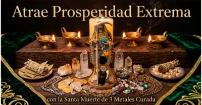 Atrae prosperidad extrema con la Santa Muerte de 3 Metales Curada