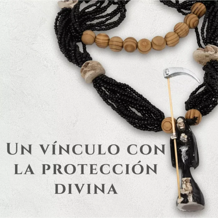 Collar Rosario Mazo Santa Muerte Negra 12 Hilos 64 Cm - Image 4