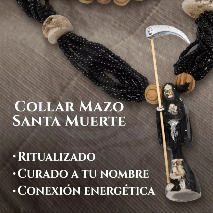 Collar Rosario Mazo Santa Muerte Negra 12 Hilos 64 Cm - Image 5