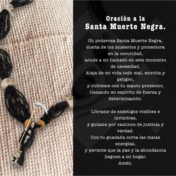 Collar Rosario Mazo Santa Muerte Negra 12 Hilos 64 Cm - Image 7