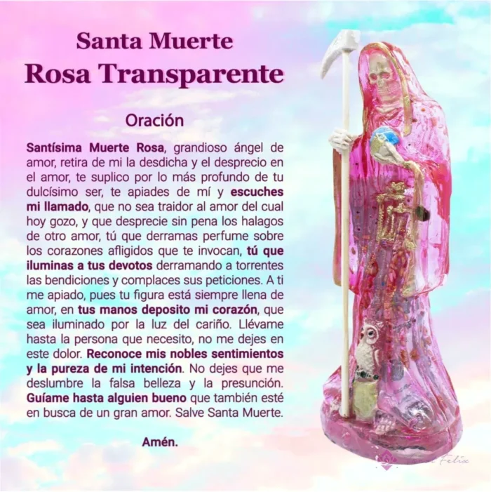 Santa Muerte Rosa 30 cm, amor y paz con biblia incluida - Image 4