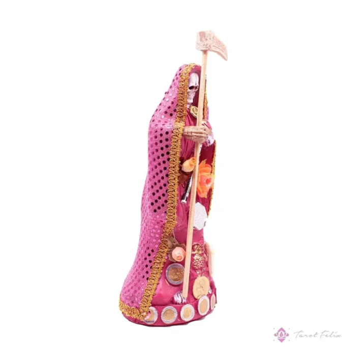 Santa Muerte Rosa 15 cm, armonía y amor con biblia vestida - Image 3