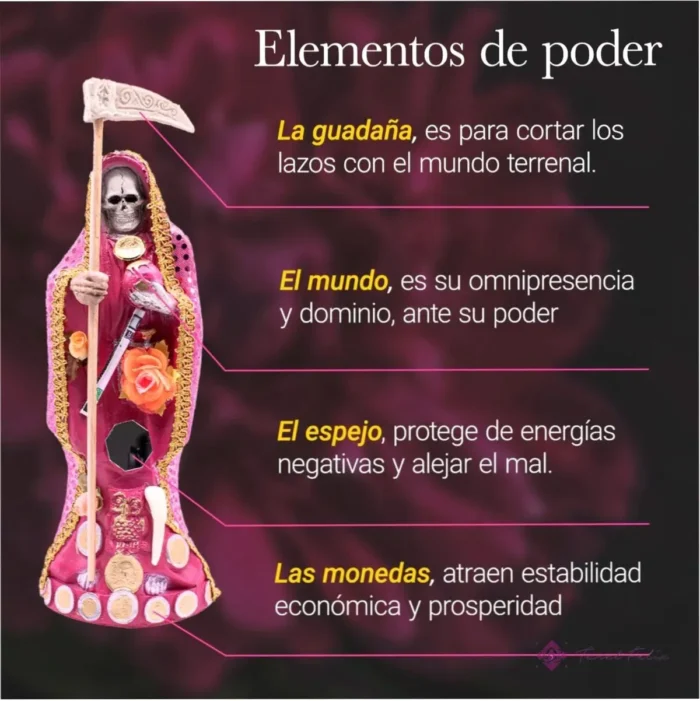 Santa Muerte Rosa 24 cm, amor y armonía espiritual vestida - Image 7