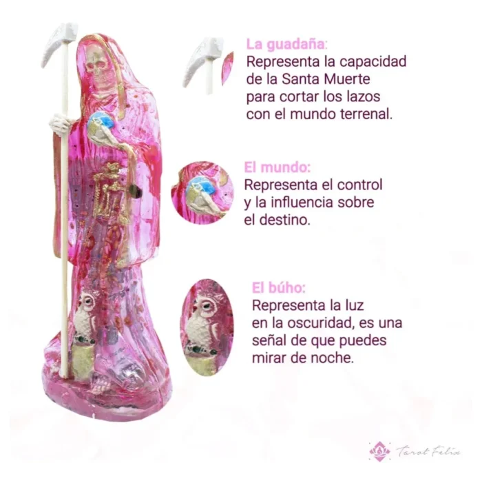 Santa Muerte Rosa 30 cm, amor y paz con biblia incluida - Image 5
