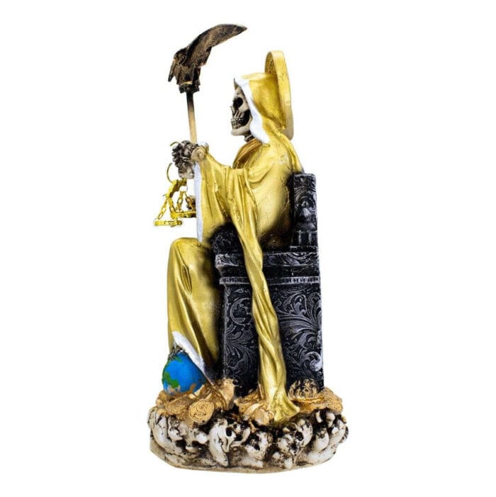 Santa Muerte Dorada Suprema Sentada 30 Cm Curada + Libro - Image 3