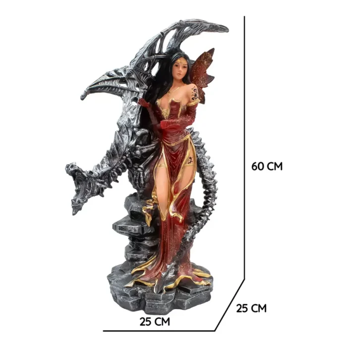 Hada Dragón Guardián Rojo, Estatua Mística de Resina - Image 4