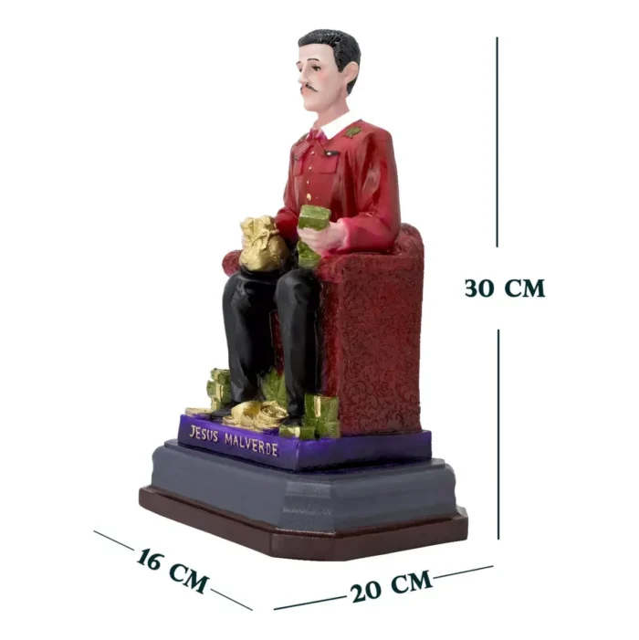 Jesús Malverde Trono Oro Camisa Roja, figura poderosa 30 cm - Image 5