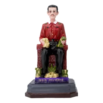 Jesús Malverde Trono Oro Camisa Roja