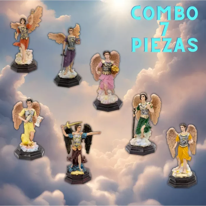 Set 7 Arcángeles 34 cm, figuras de luz celestial en resina - Image 3