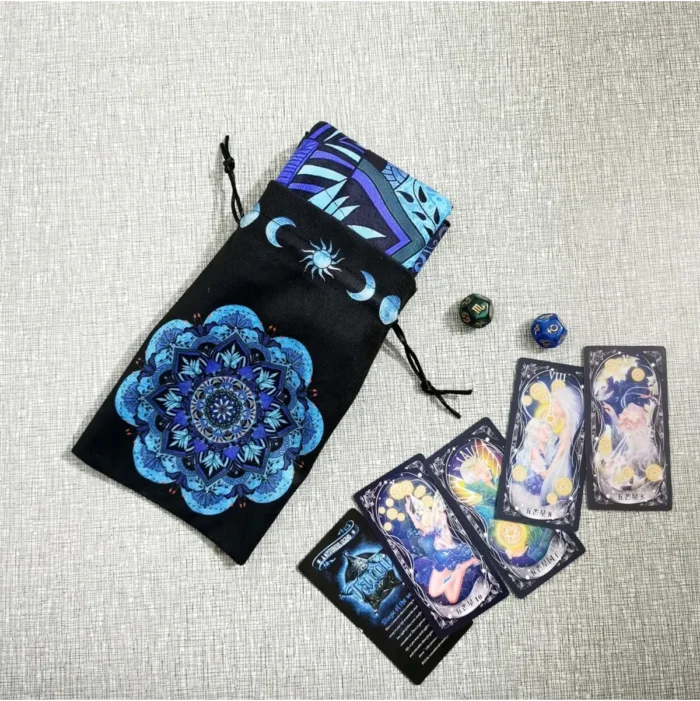 Mantel Altar Tarot Azul, mandala sagrado con lunas para intuición y equilibrio - Image 3