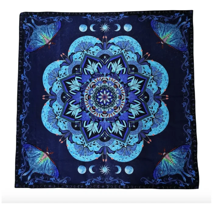 Mantel Altar Tarot Azul, mandala sagrado con lunas para intuición y equilibrio - Image 5