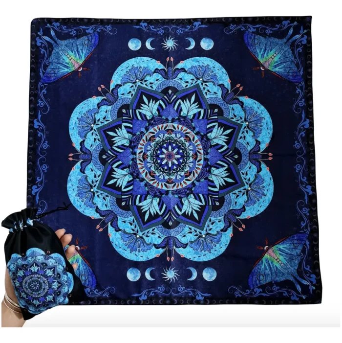 Mantel Altar Tarot Azul, mandala sagrado con lunas para intuición y equilibrio - Image 6
