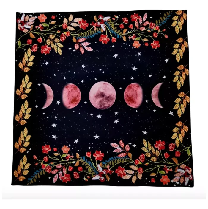 Mantel Altar Tarot Luna, diseño negro con fases lunares en rosa - Image 4
