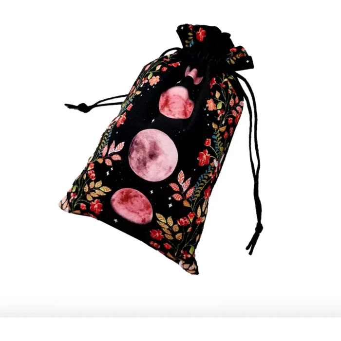 Mantel Altar Tarot Luna, diseño negro con fases lunares en rosa - Image 7