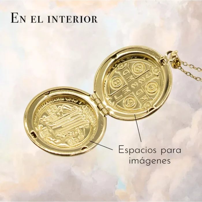 Relicario San Benito acero dorado, fe y protección tradicional - Image 4