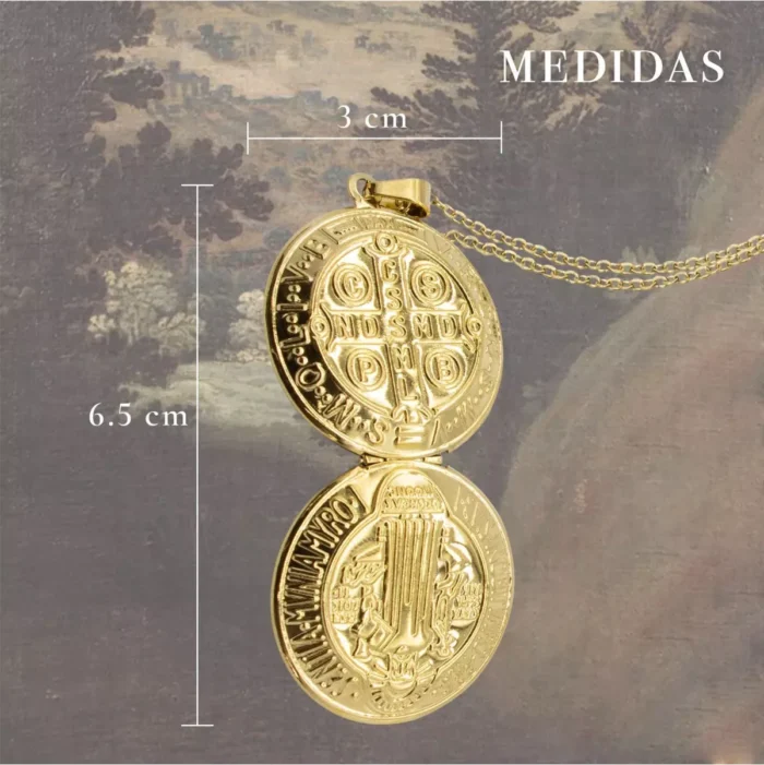 Relicario San Benito acero dorado, fe y protección tradicional - Image 7