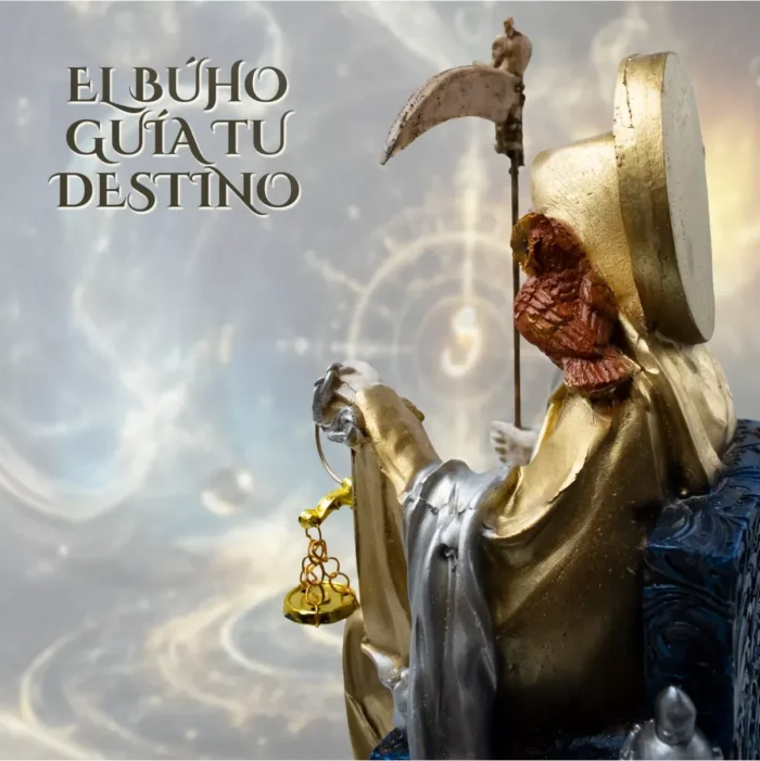 Santa Muerte Dorada Suprema Sentada Búho Curada - Image 4