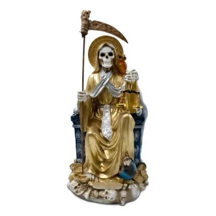 Santa Muerte Dorada Suprema Sentada Búho Curada