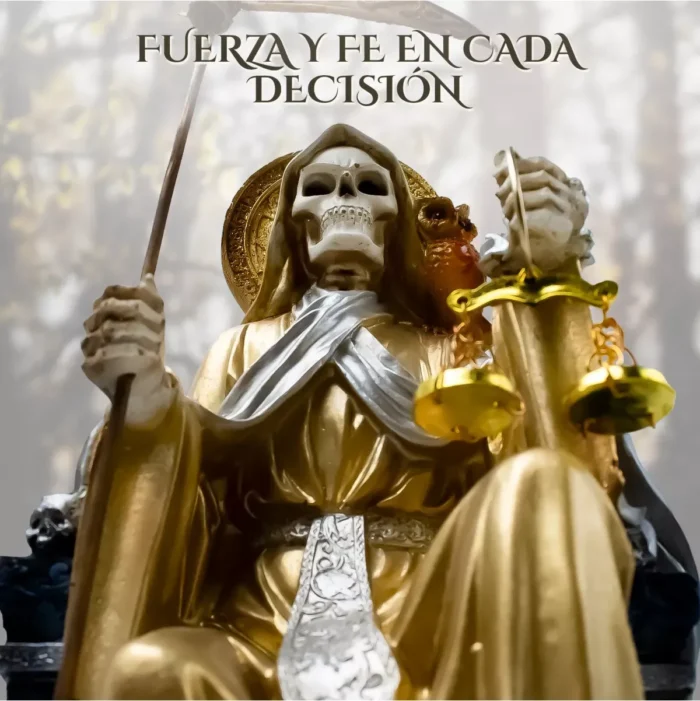 Santa Muerte Dorada Suprema Sentada Búho Curada - Image 6