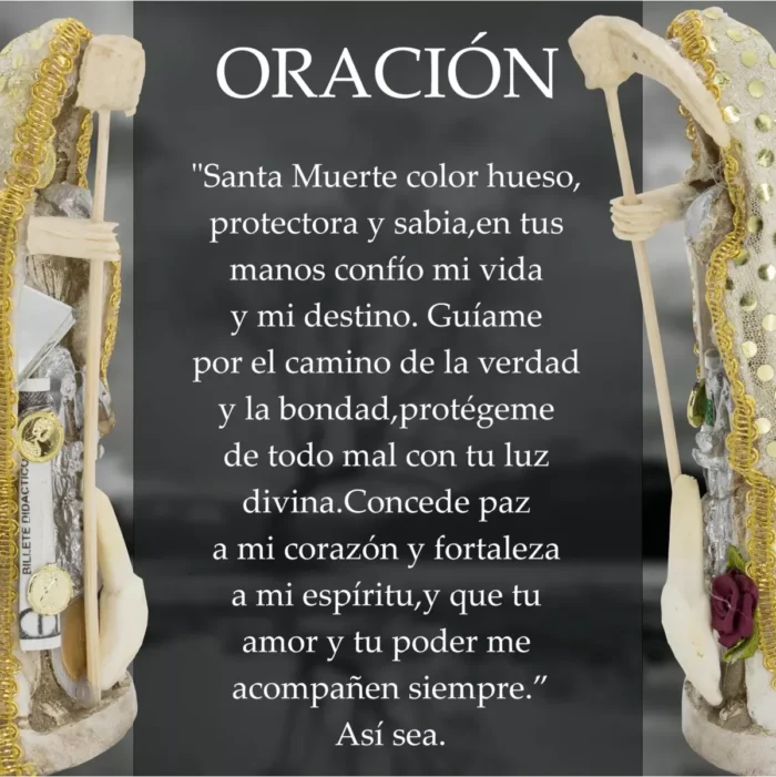 Santa Muerte Hueso 24 cm, figura vestida y curada para equilibrio espiritual - Image 6