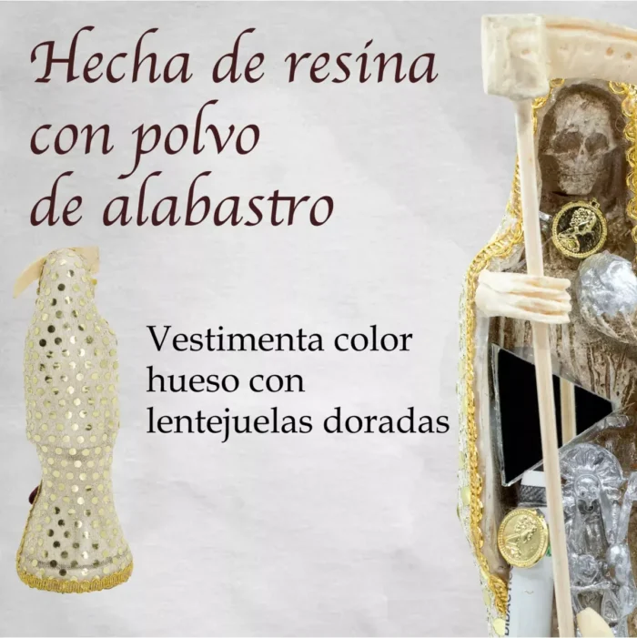 Santa Muerte Hueso 15 cm, figura vestida para protección, paz y abundancia - Image 7