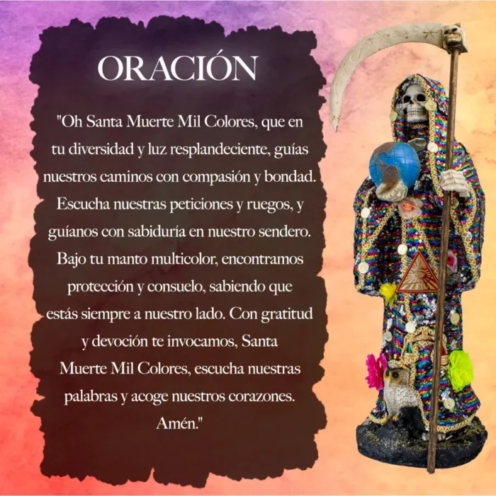 Santa Muerte Mil Colores 70 cm, figura poderosa de protección y abundancia - Image 6