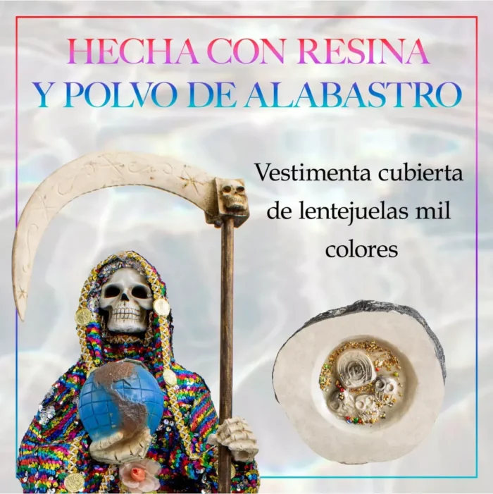 Santa Muerte Mil Colores 70 cm, figura poderosa de protección y abundancia - Image 8
